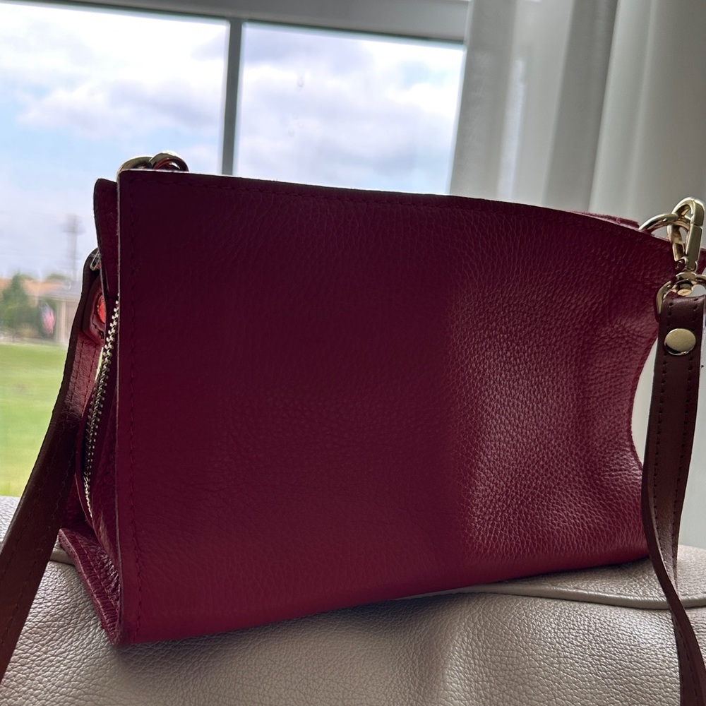 Red Valentina Leather Shoulder Purse with brown strap